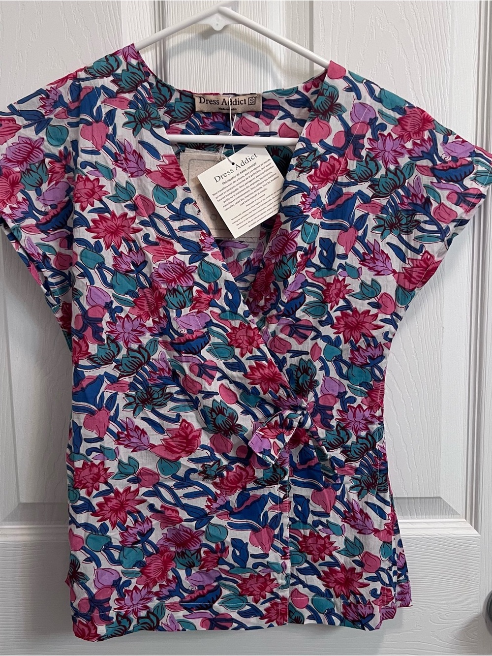 Dress Addict Floral Wrap Blouse in Pink & Teal